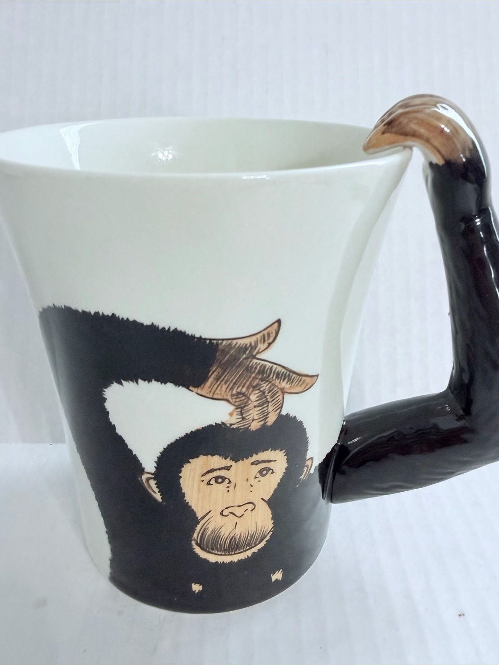 Pier 1 Hand Painted Monkey Arm Handle Ceramic Mug